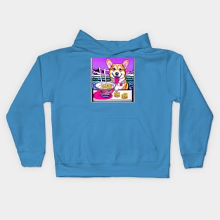 Corgi Eating Ramen Noodles Soup Kids Hoodie